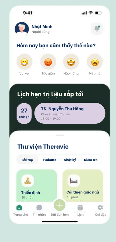Giao diện nhật ký cảm xúc trên ứng dụng Theravie